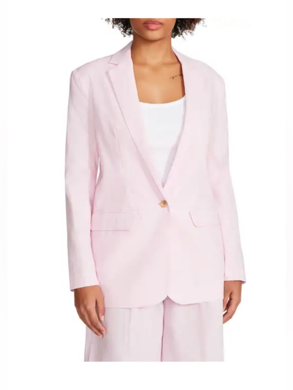 Steve Madden Pastel Pink Linen Blend Single-Button Blazer